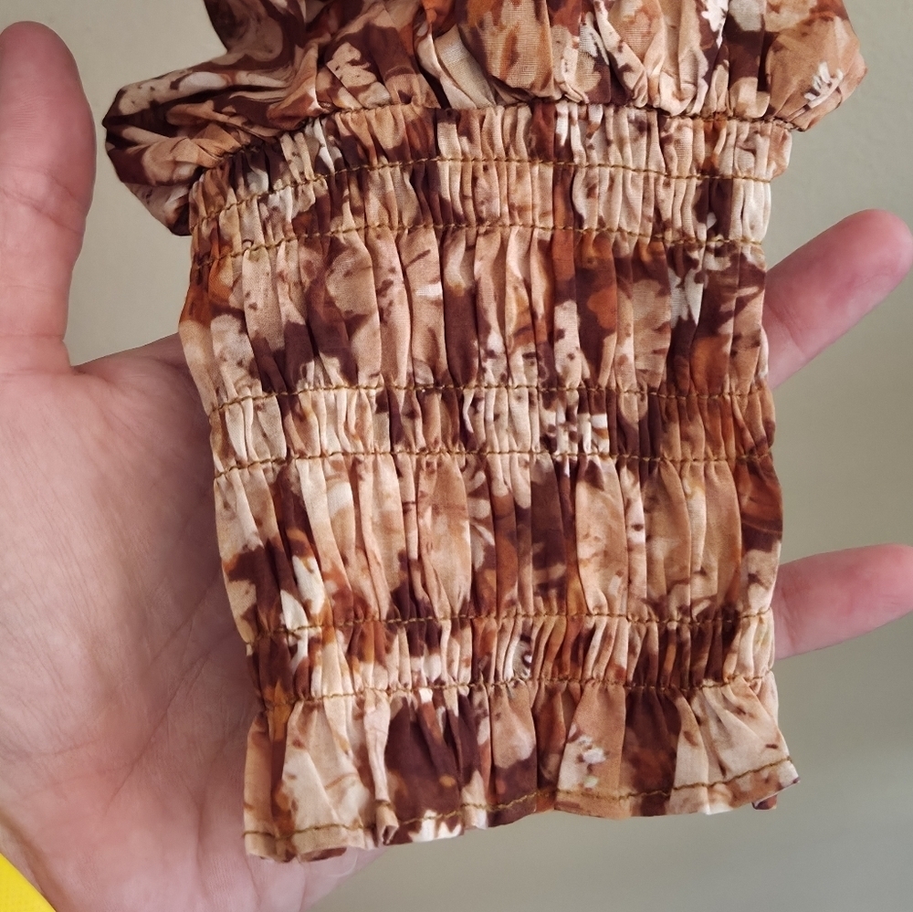 Sofie The Label Brown Floral One Shoulder Ruffle Boho Midi Dress Size Small - Picture 6 of 9